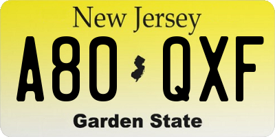 NJ license plate A80QXF