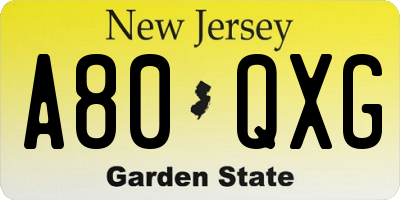 NJ license plate A80QXG