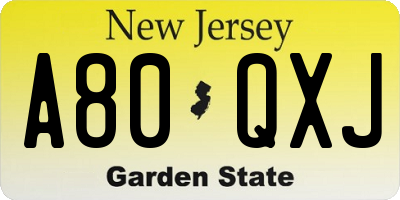 NJ license plate A80QXJ
