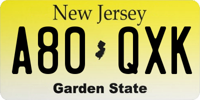 NJ license plate A80QXK