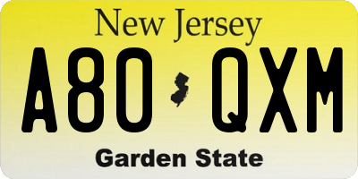 NJ license plate A80QXM