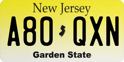 NJ license plate A80QXN
