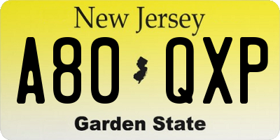 NJ license plate A80QXP