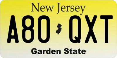 NJ license plate A80QXT