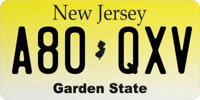 NJ license plate A80QXV