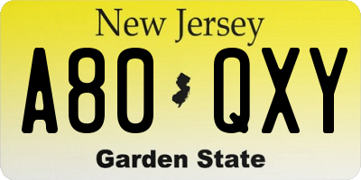NJ license plate A80QXY