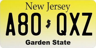 NJ license plate A80QXZ