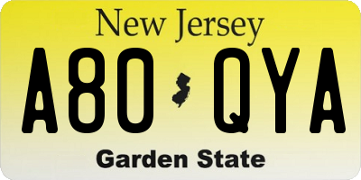 NJ license plate A80QYA