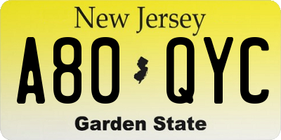 NJ license plate A80QYC