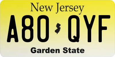 NJ license plate A80QYF