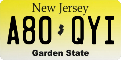 NJ license plate A80QYI