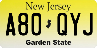 NJ license plate A80QYJ