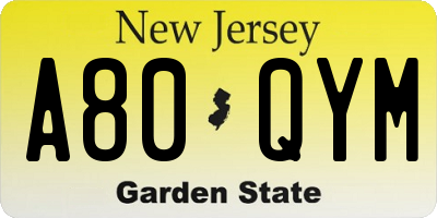 NJ license plate A80QYM