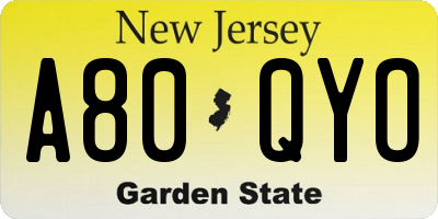 NJ license plate A80QYO