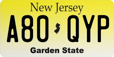 NJ license plate A80QYP