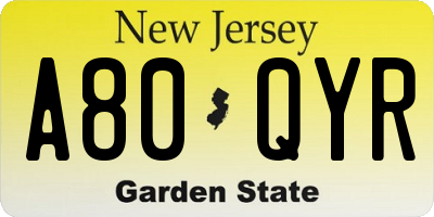 NJ license plate A80QYR