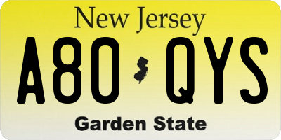 NJ license plate A80QYS