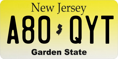 NJ license plate A80QYT