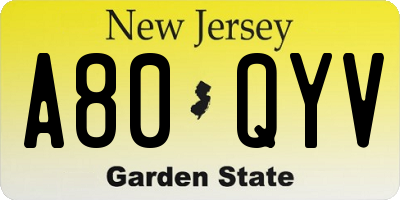 NJ license plate A80QYV