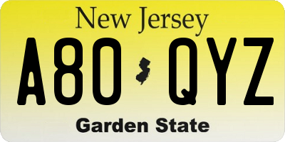 NJ license plate A80QYZ
