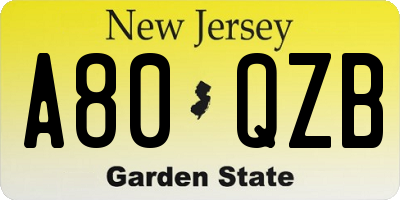 NJ license plate A80QZB