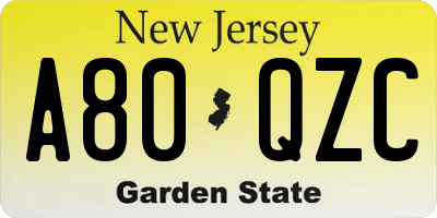 NJ license plate A80QZC