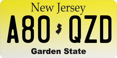 NJ license plate A80QZD
