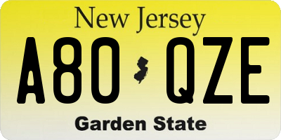 NJ license plate A80QZE