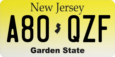 NJ license plate A80QZF