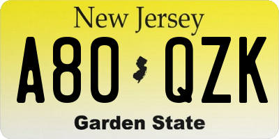 NJ license plate A80QZK