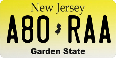 NJ license plate A80RAA
