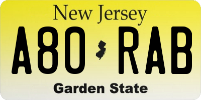 NJ license plate A80RAB