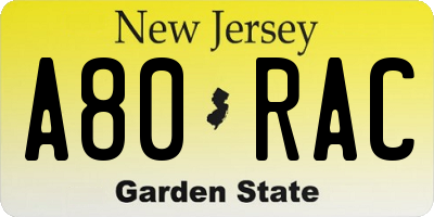 NJ license plate A80RAC