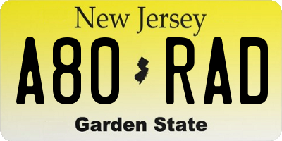 NJ license plate A80RAD