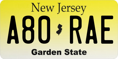 NJ license plate A80RAE