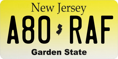 NJ license plate A80RAF
