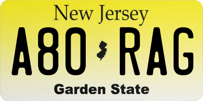 NJ license plate A80RAG