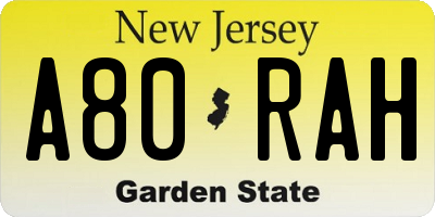 NJ license plate A80RAH