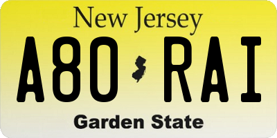 NJ license plate A80RAI