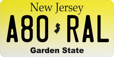 NJ license plate A80RAL