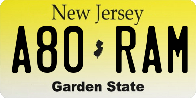 NJ license plate A80RAM