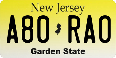 NJ license plate A80RAO