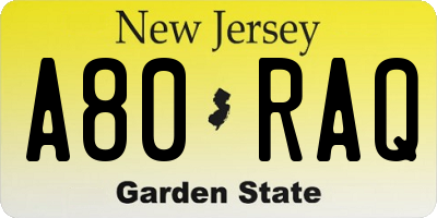 NJ license plate A80RAQ