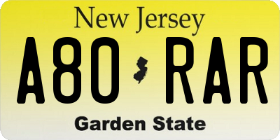 NJ license plate A80RAR