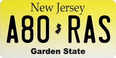 NJ license plate A80RAS