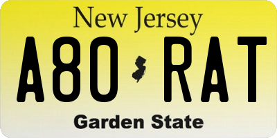NJ license plate A80RAT