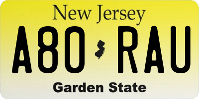NJ license plate A80RAU