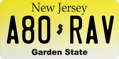 NJ license plate A80RAV