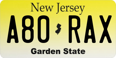 NJ license plate A80RAX