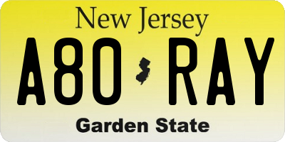 NJ license plate A80RAY